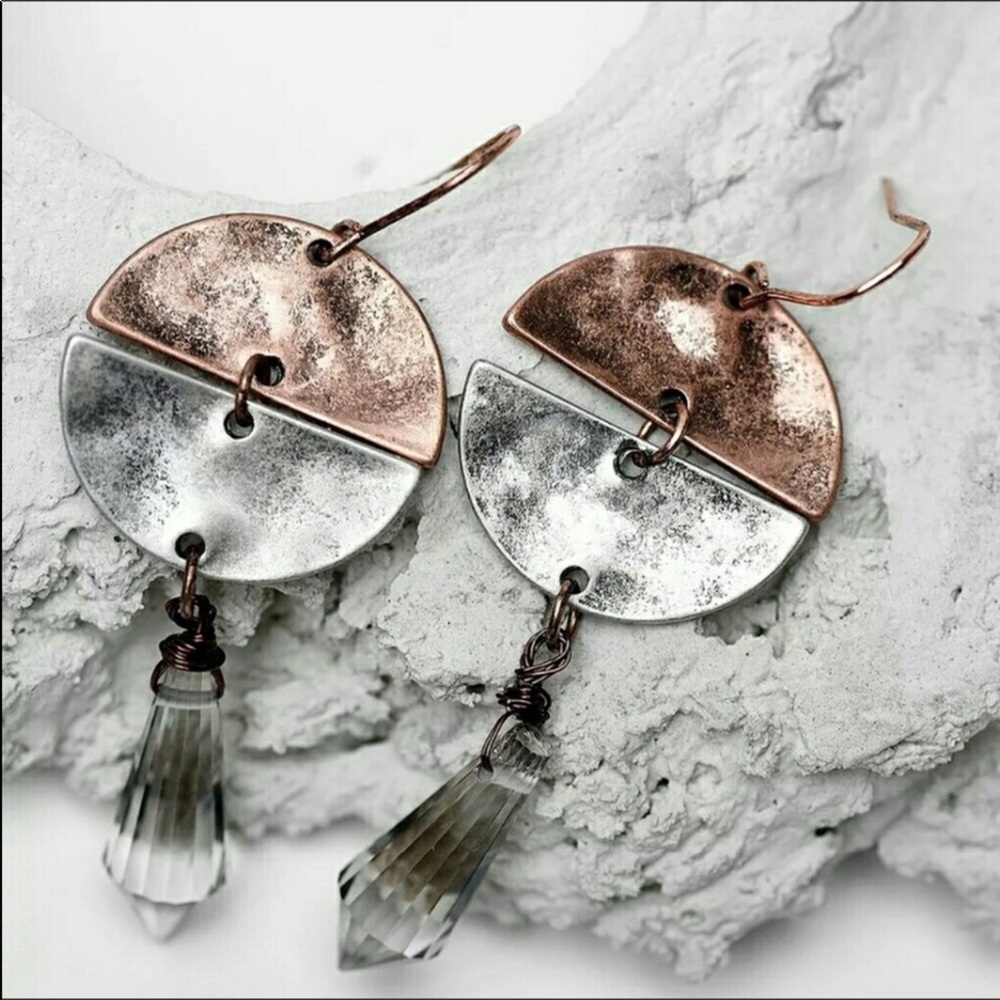 🇺🇸silver, copper, unique dangle earrings. …